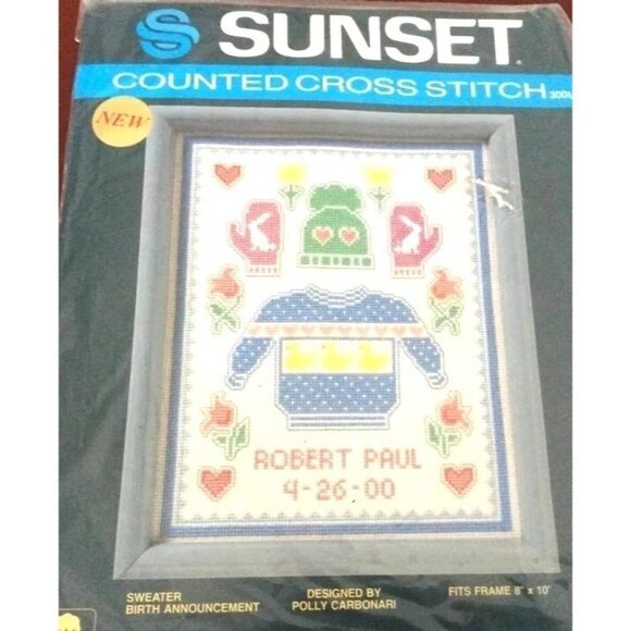 Cross Stitch Kit Sunset Sweater Birth Announcement 8x10 Polly Carbonari Counted - Picture 2 of 11